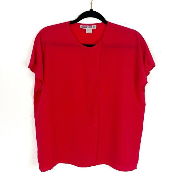 Vintage Womens 100% Silk Blouse Dolman Short Sleeve Layer Luxury Holiday Red 6 - Picture 2 of 10